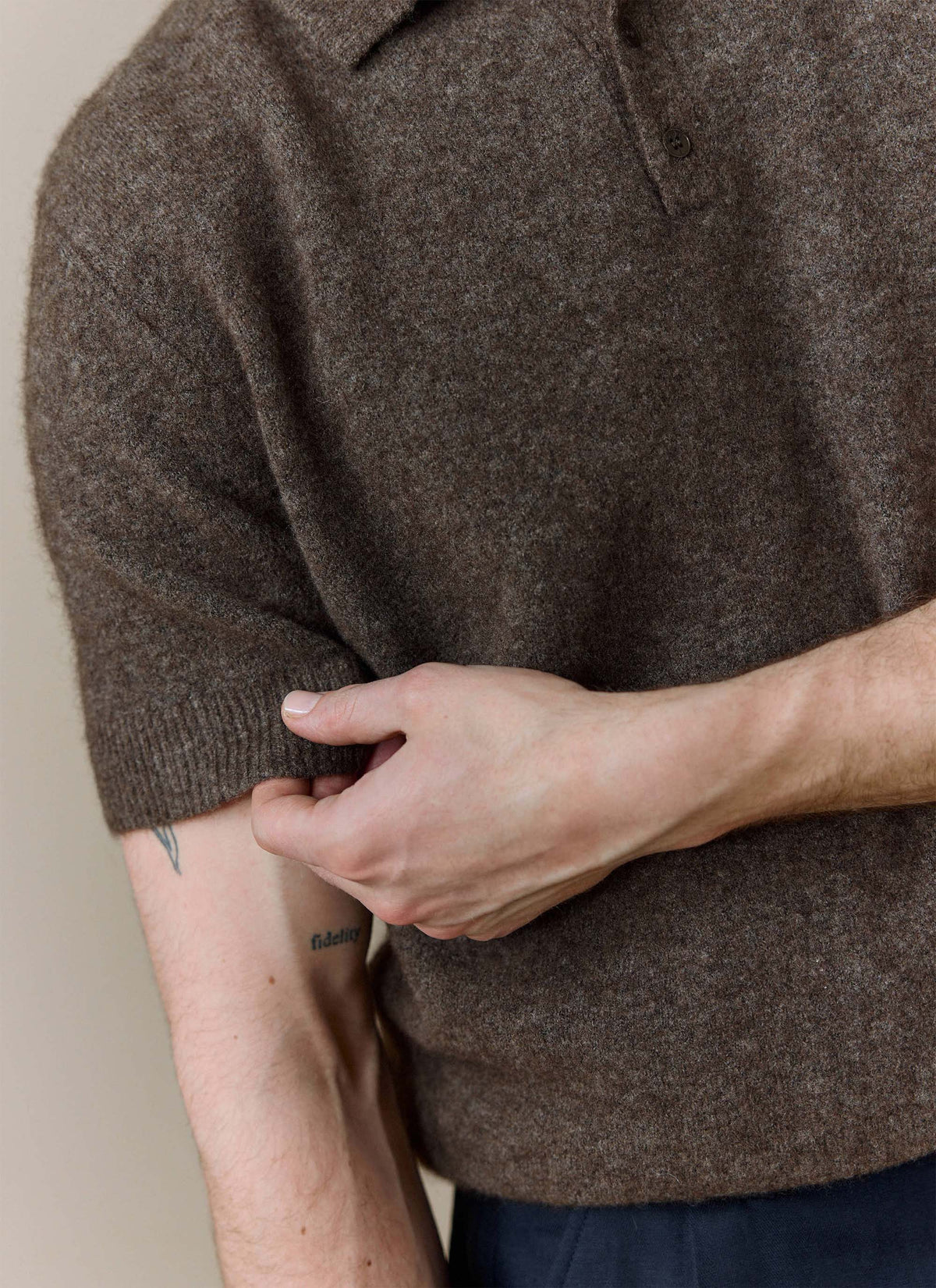 Men's Collins Knitted Polo Shirt - Brown - Yak & Wool | Percival Classic