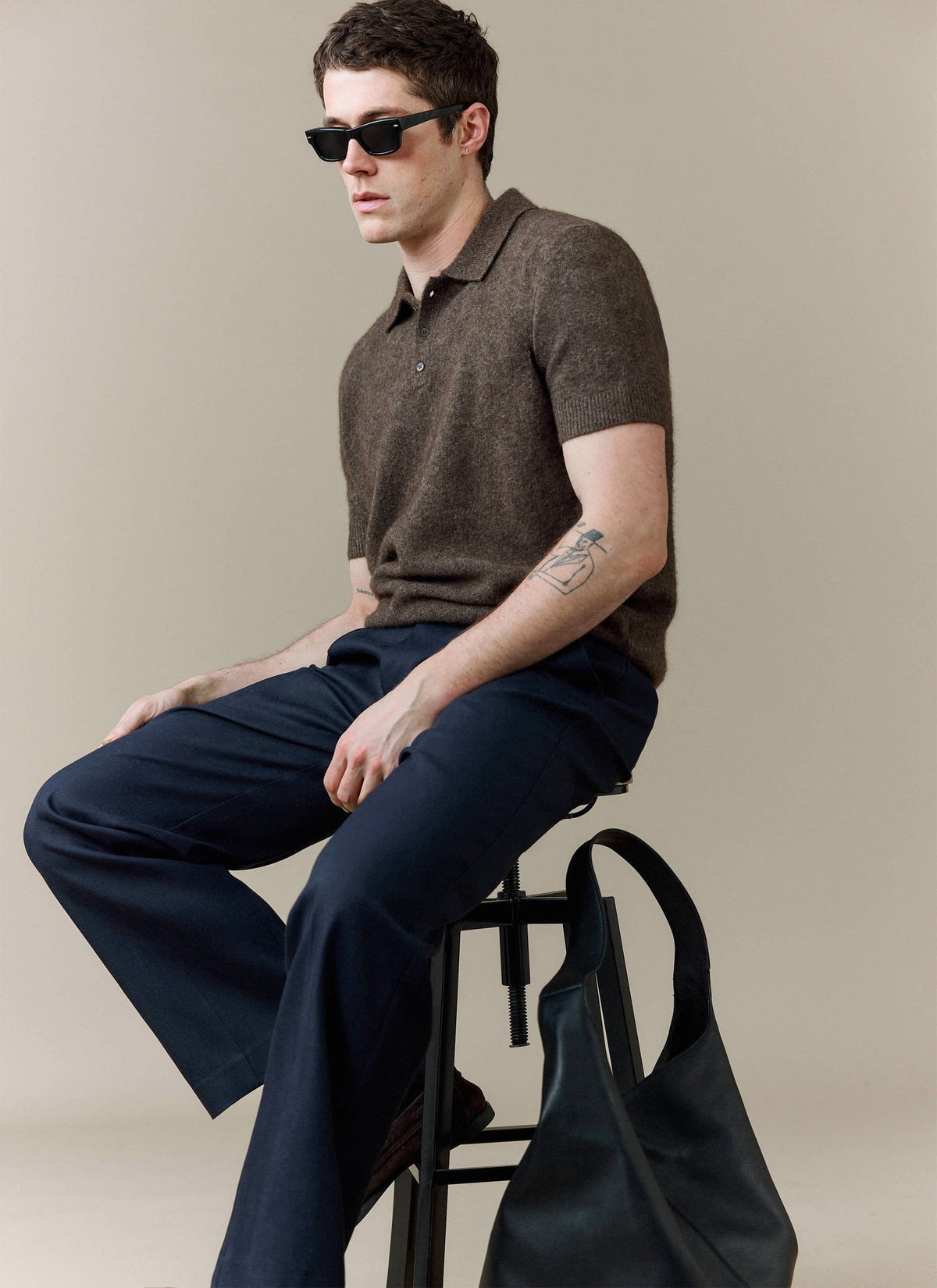 Men's Collins Knitted Polo Shirt - Brown - Yak & Wool | Percival Classic