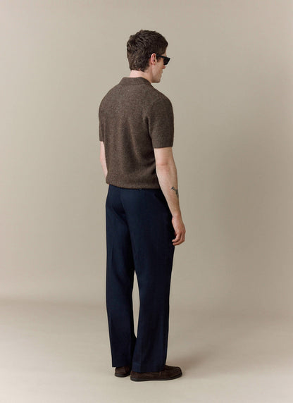 Men's Collins Knitted Polo Shirt - Brown - Yak & Wool | Percival Classic