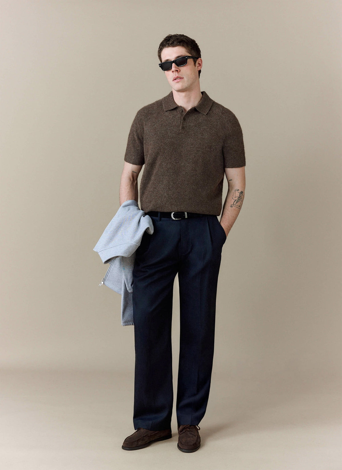 Men's Collins Knitted Polo Shirt - Brown - Yak & Wool | Percival Classic