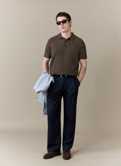 Men's Collins Knitted Polo Shirt - Brown - Yak & Wool | Percival Classic