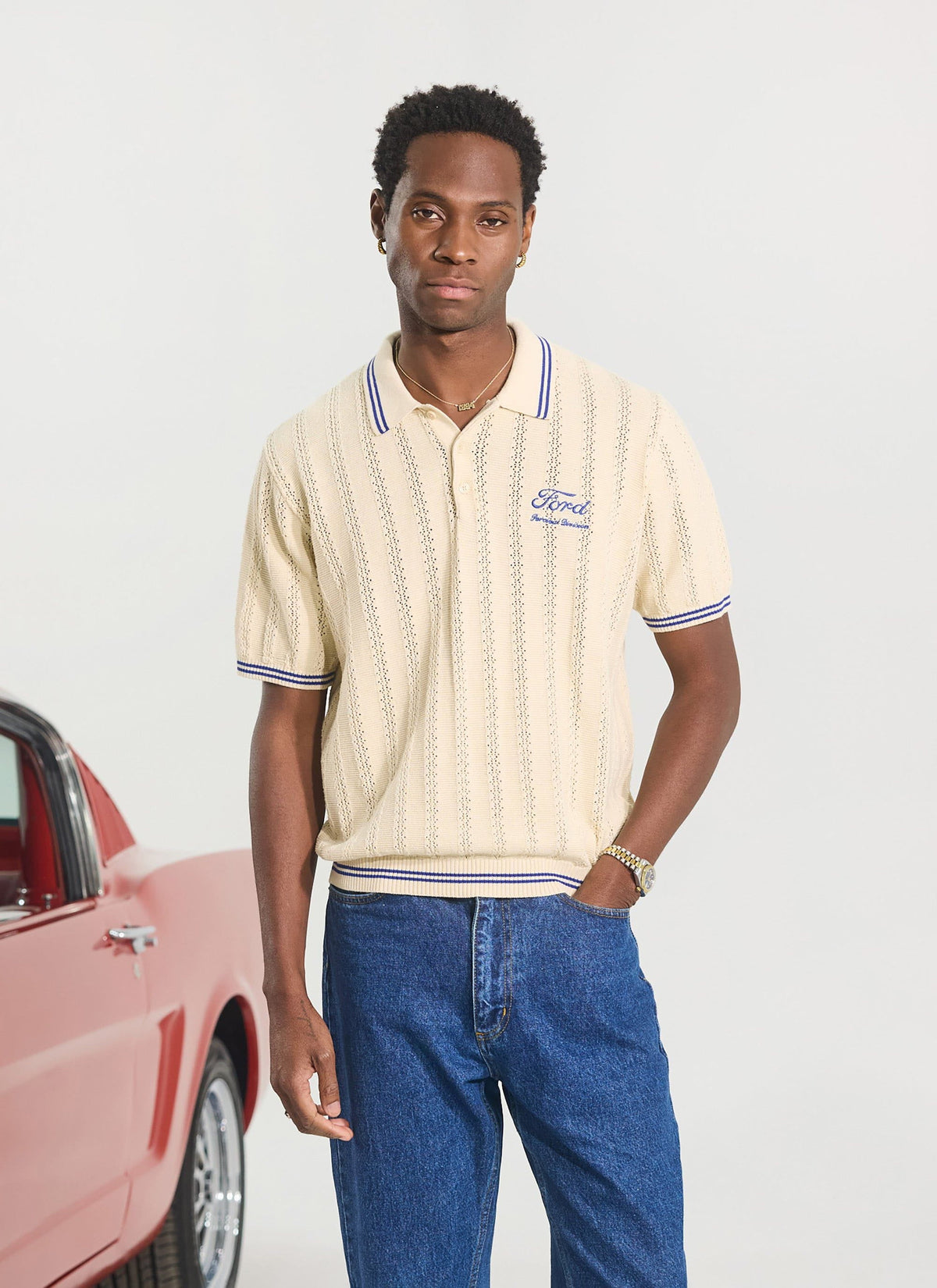 Men's Knitted Polo - Dealership - Percival x Ford - Cream | Percival Hot Sale
