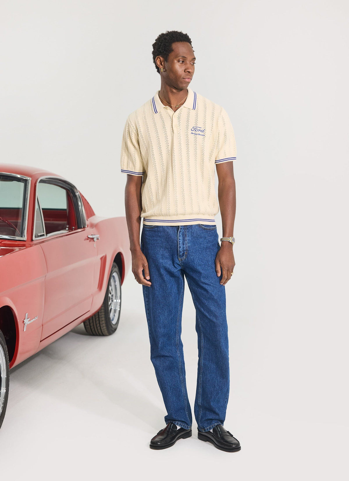 Men's Knitted Polo - Dealership - Percival x Ford - Cream | Percival Hot Sale