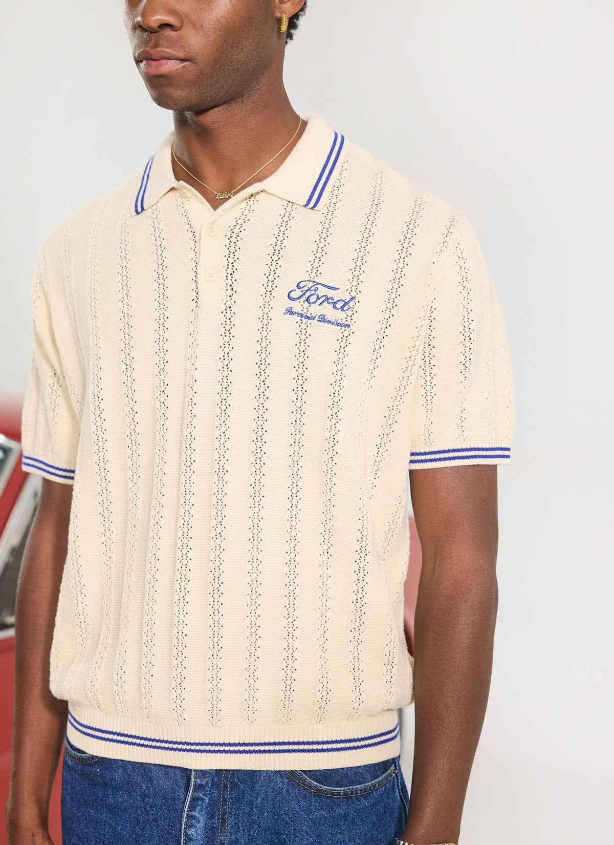 Men's Knitted Polo - Dealership - Percival x Ford - Cream | Percival Hot Sale