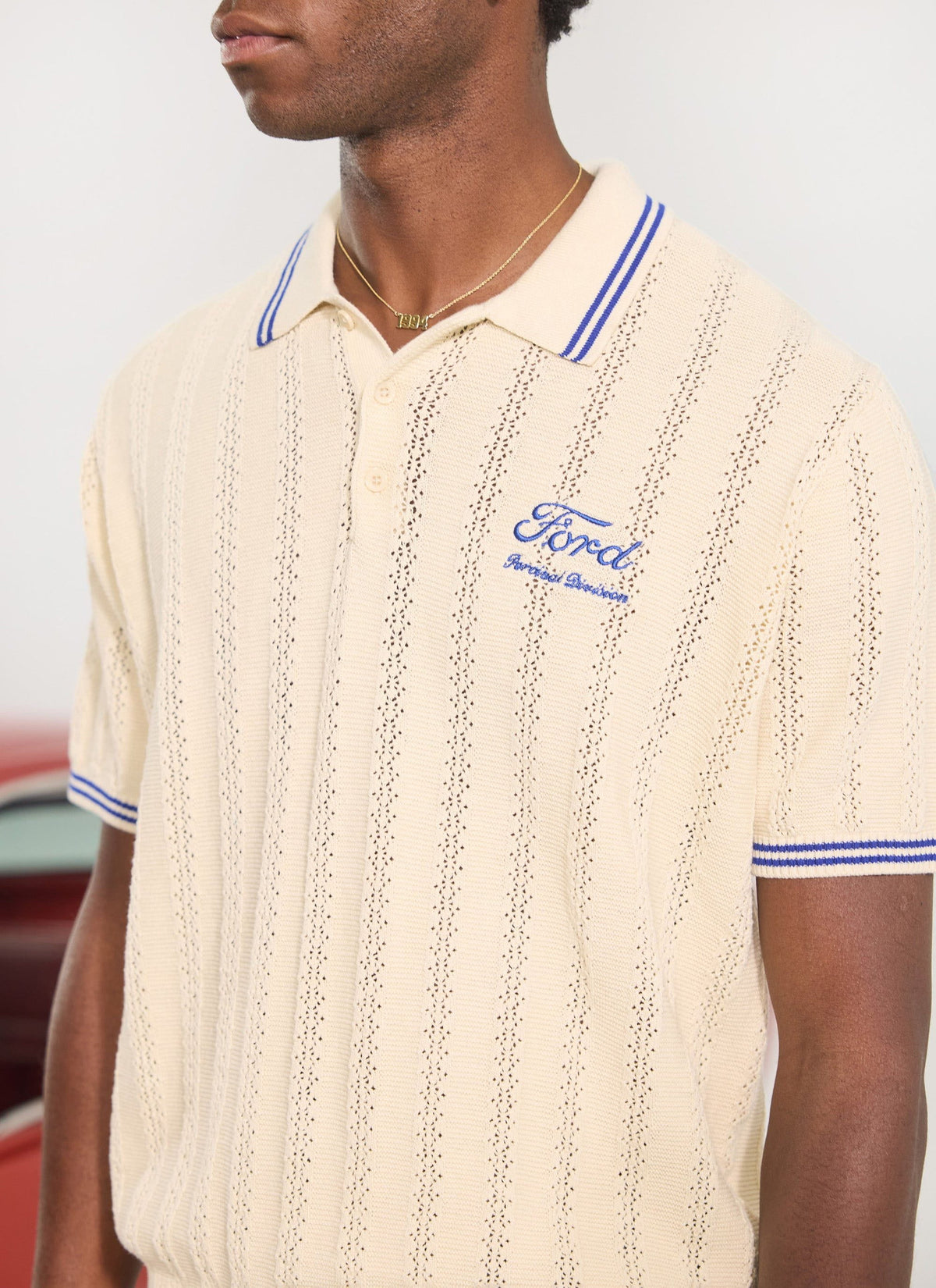 Men's Knitted Polo - Dealership - Percival x Ford - Cream | Percival Hot Sale
