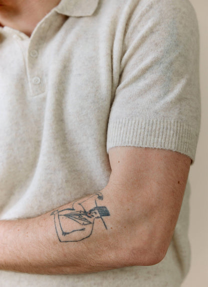 Men's Collins Knitted Polo Shirt - Cream - Yak & Wool | Percival Signature