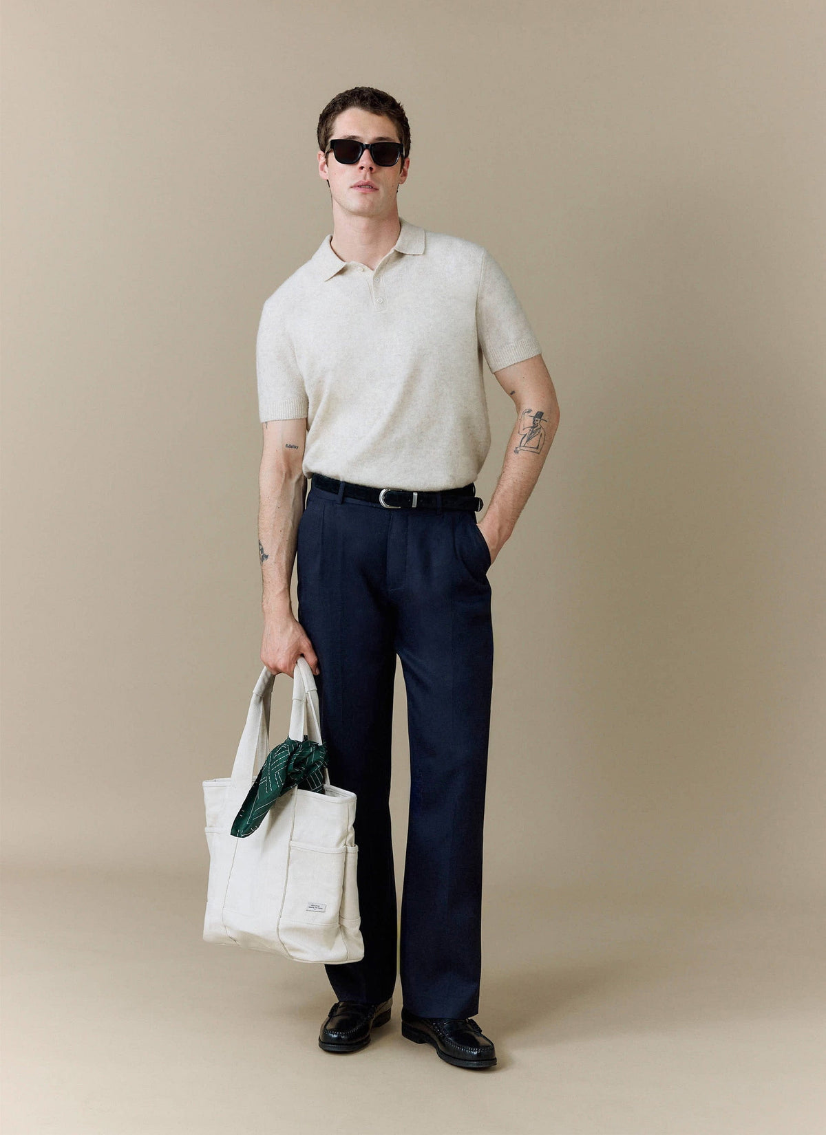 Men's Collins Knitted Polo Shirt - Cream - Yak & Wool | Percival Signature