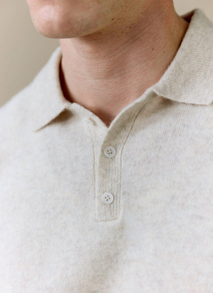 Men's Collins Knitted Polo Shirt - Cream - Yak & Wool | Percival Signature