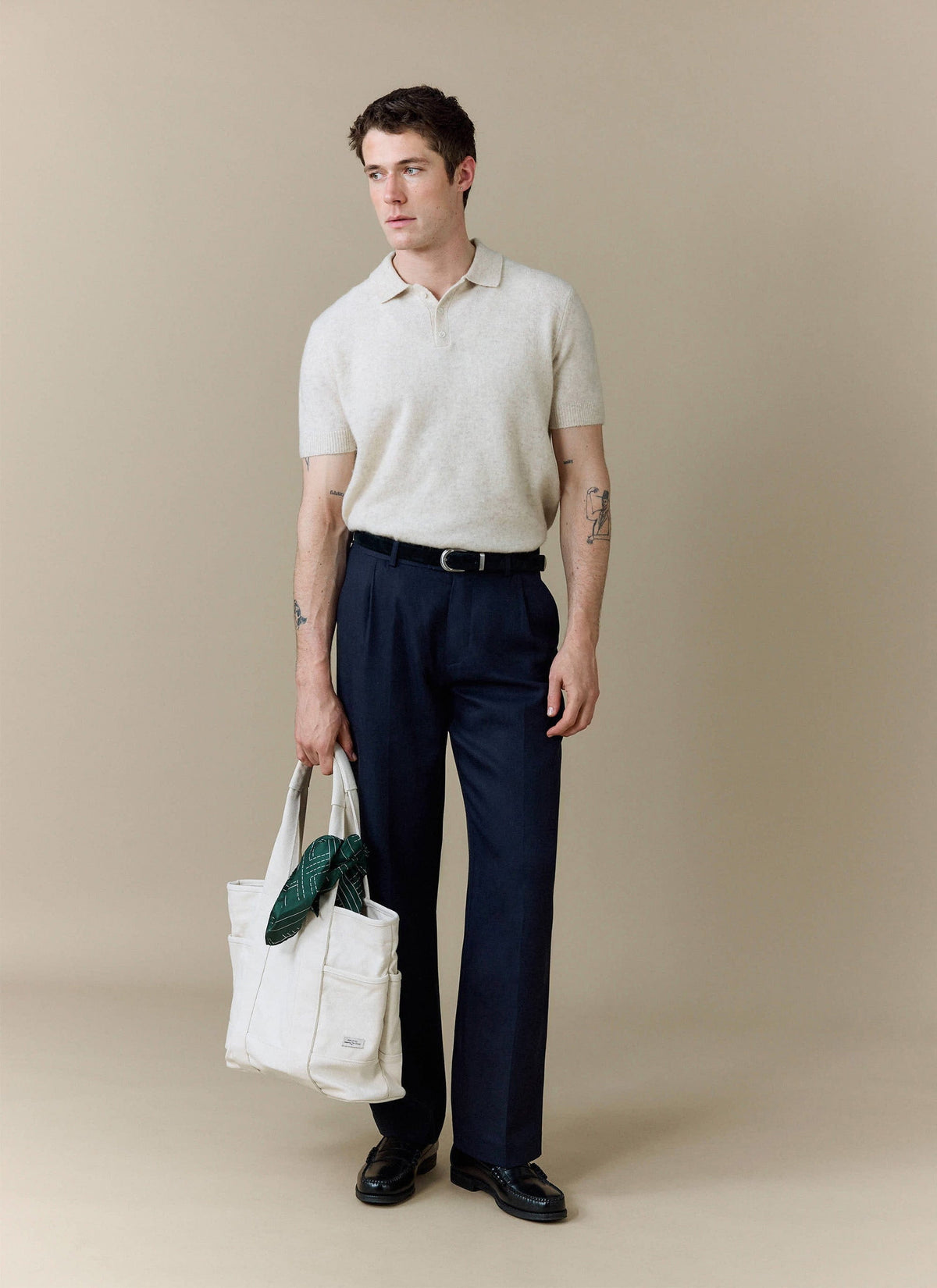 Men's Collins Knitted Polo Shirt - Cream - Yak & Wool | Percival Signature
