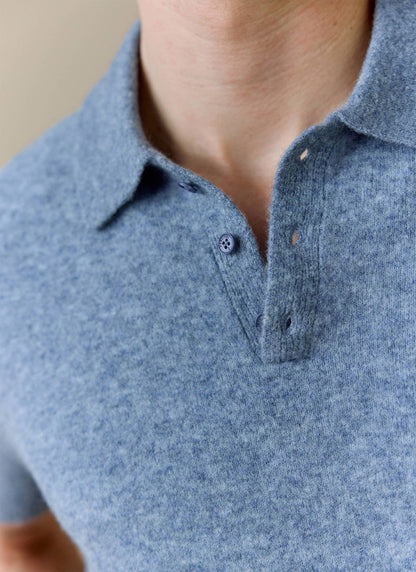 Men's Collins Knitted Polo Shirt - Blue - Yak & Wool | Percival Latest