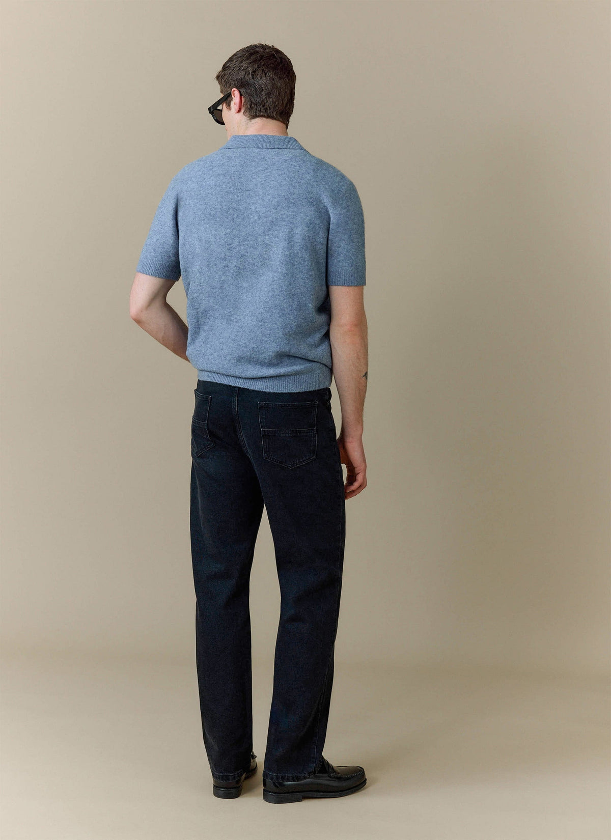 Men's Collins Knitted Polo Shirt - Blue - Yak & Wool | Percival Latest