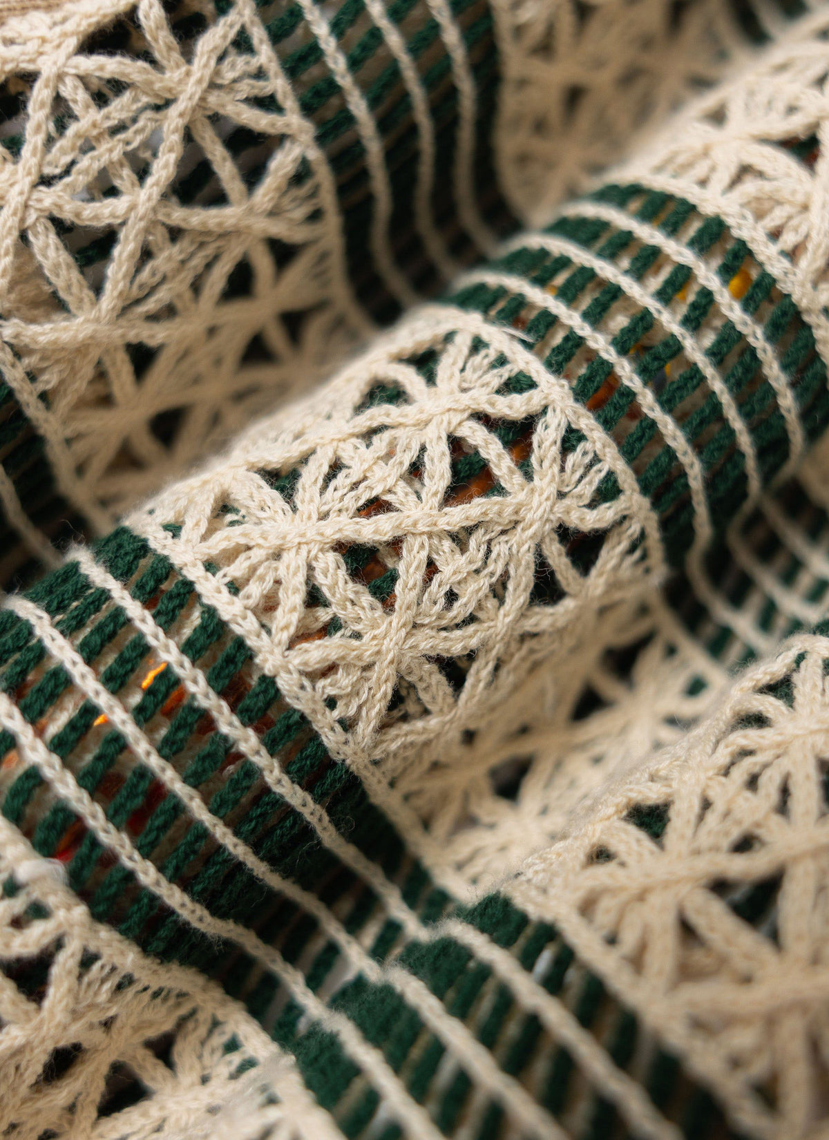 Men's Crochet Polo Shirt: Sarti - Ecru & Forest Green | Percival Discount