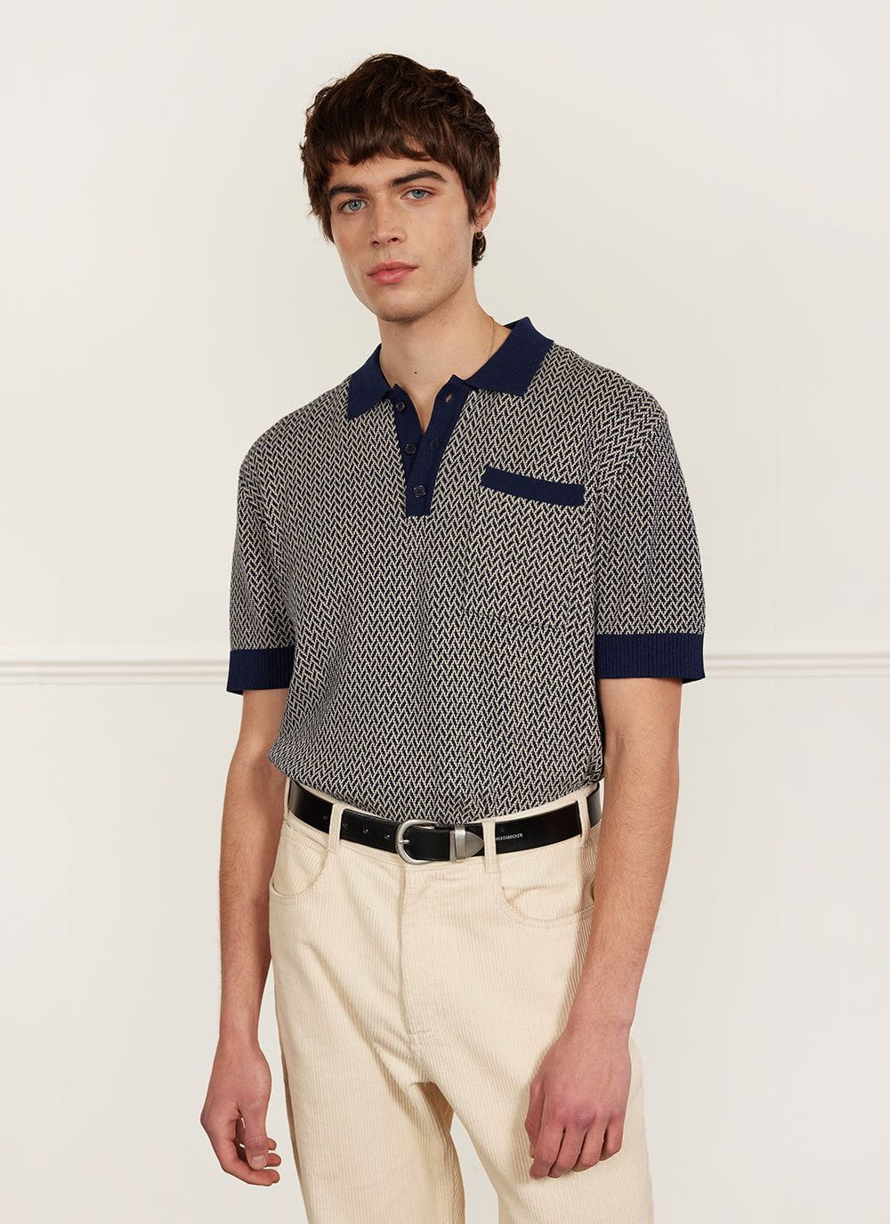 Men's Knitted Polo Shirt - Casa Martini - Navy Blue | Percival Sale
