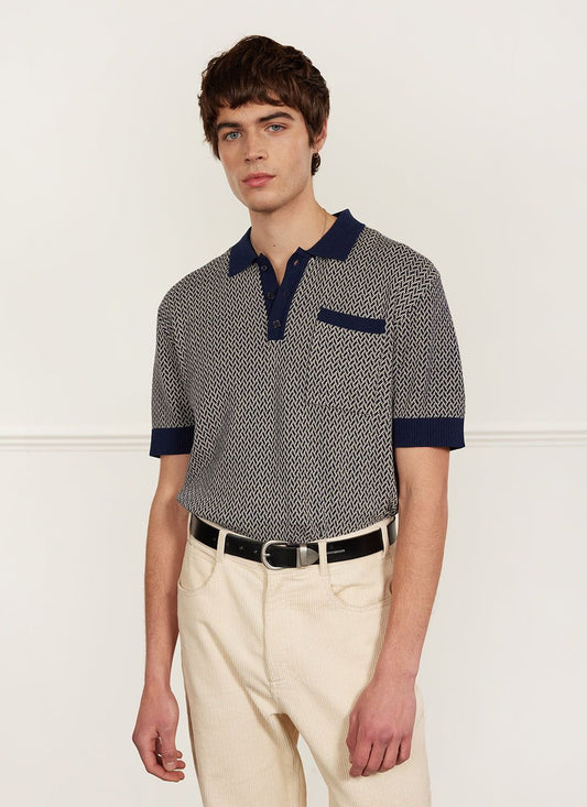 Men's Knitted Polo Shirt - Casa Martini - Navy Blue | Percival Sale