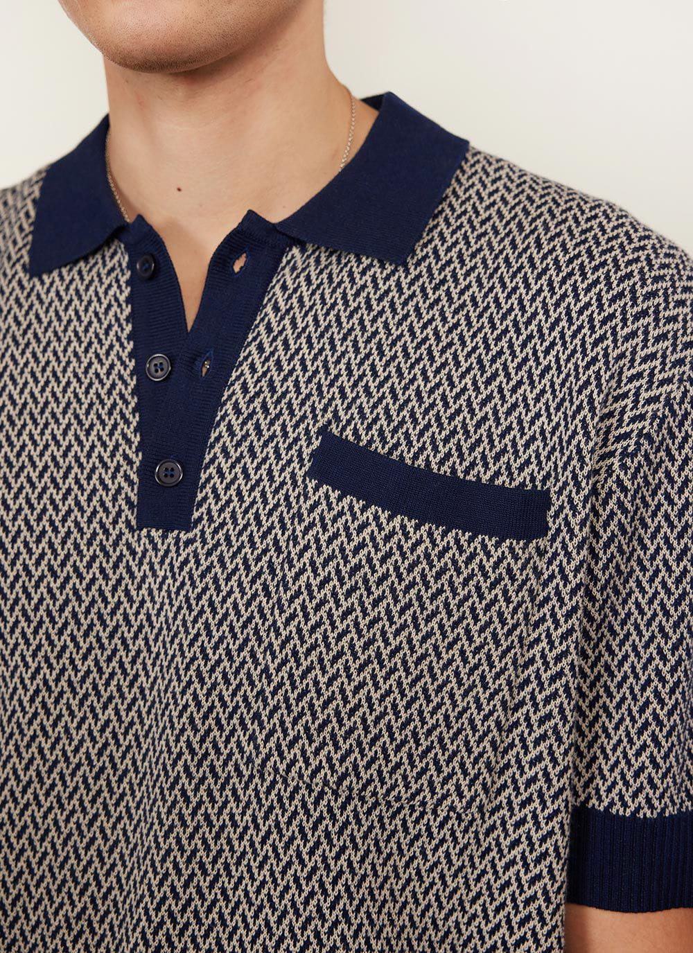 Men's Knitted Polo Shirt - Casa Martini - Navy Blue | Percival Sale