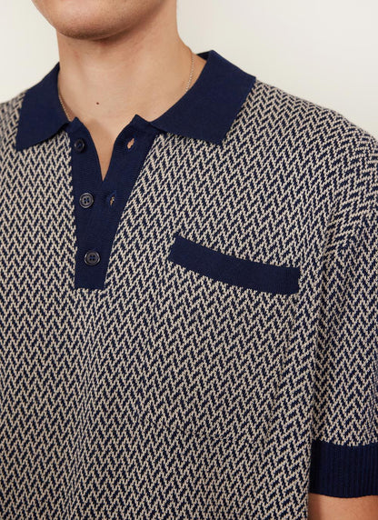 Men's Knitted Polo Shirt - Casa Martini - Navy Blue | Percival Sale