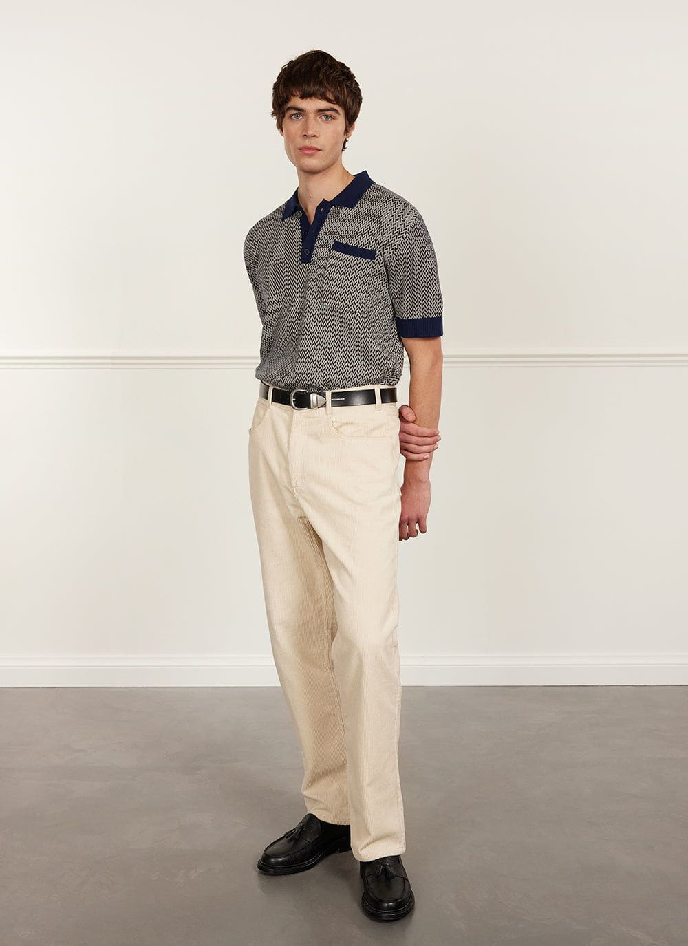 Men's Knitted Polo Shirt - Casa Martini - Navy Blue | Percival Sale