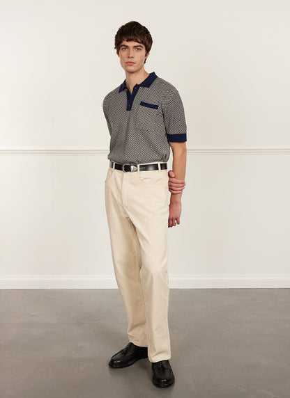 Men's Knitted Polo Shirt - Casa Martini - Navy Blue | Percival Sale