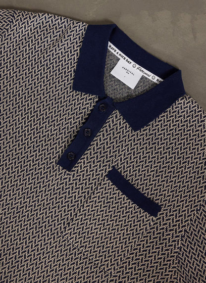 Men's Knitted Polo Shirt - Casa Martini - Navy Blue | Percival Sale