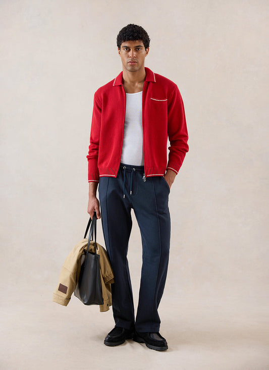 Men's Gardner Dense Knit Zip Cardigan - Red - Percival | Percival Recommended