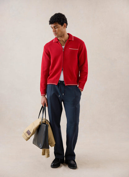 Men's Gardner Dense Knit Zip Cardigan - Red - Percival | Percival Recommended