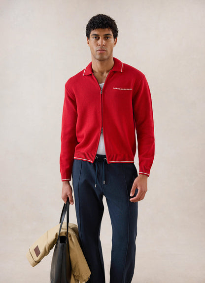Men's Gardner Dense Knit Zip Cardigan - Red - Percival | Percival Recommended