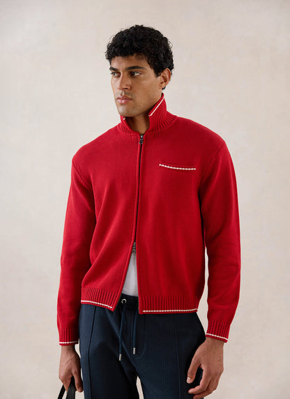 Men's Gardner Dense Knit Zip Cardigan - Red - Percival | Percival Recommended