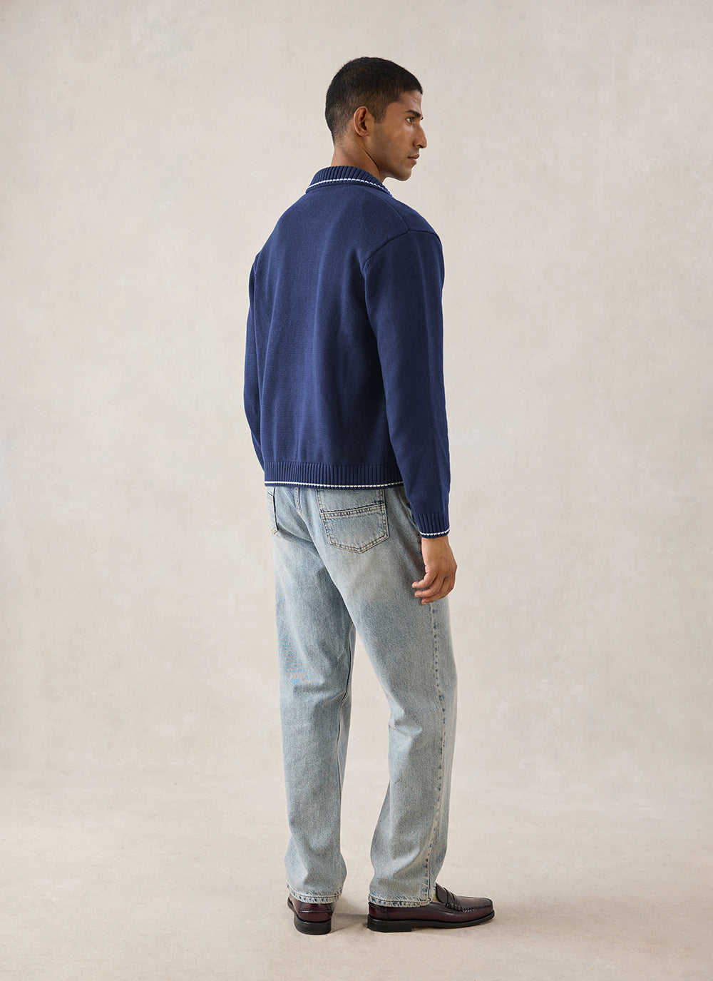 Gardner Cotton Zip Cardigan - Navy Blue - Percival | Percival Exclusive