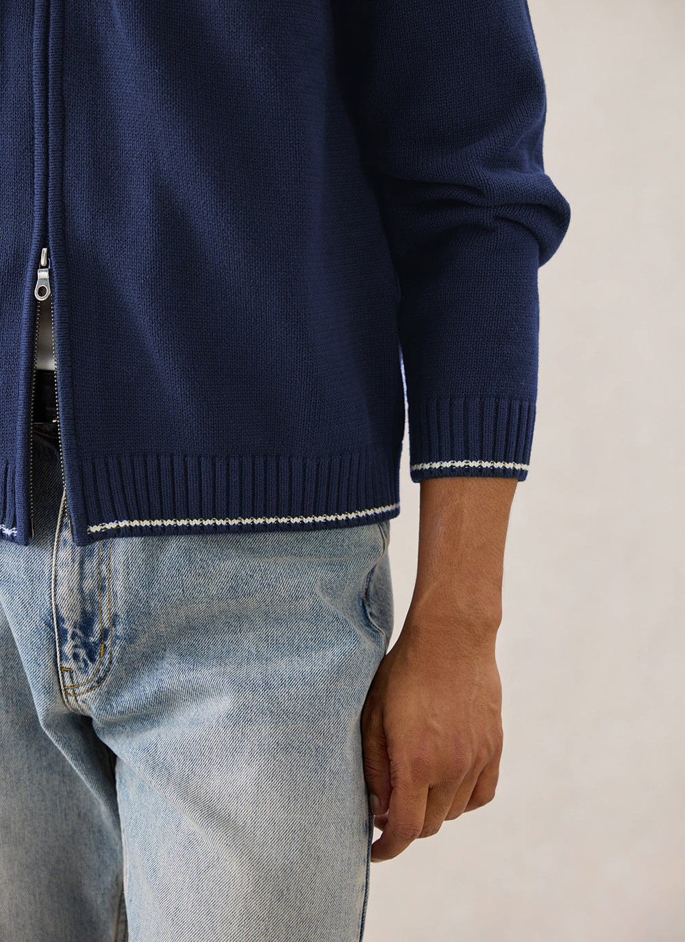 Gardner Cotton Zip Cardigan - Navy Blue - Percival | Percival Exclusive