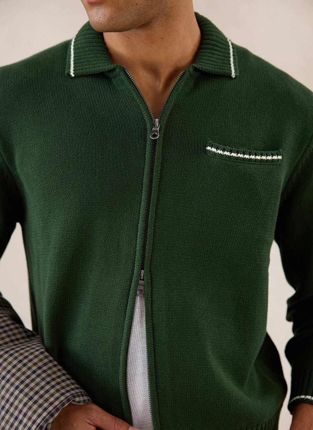 Gardner Dense Knit Zip Cardigan - Cotton - Forest Green - Percival | Percival Featured