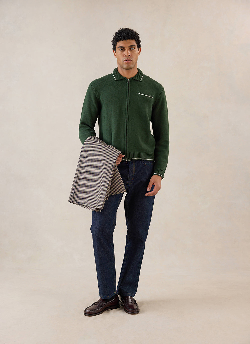 Gardner Dense Knit Zip Cardigan - Cotton - Forest Green - Percival | Percival Featured