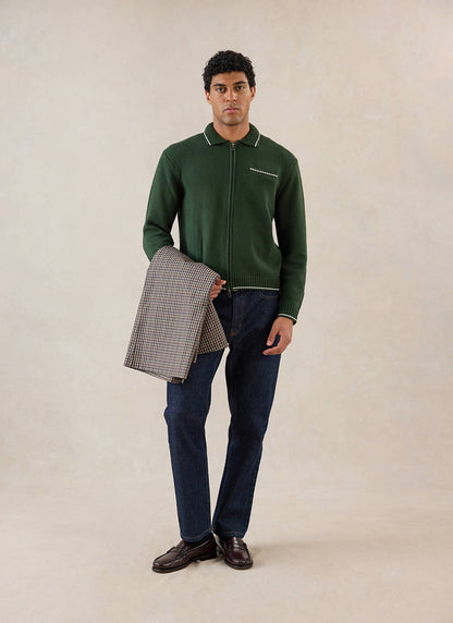 Gardner Dense Knit Zip Cardigan - Cotton - Forest Green - Percival | Percival Featured
