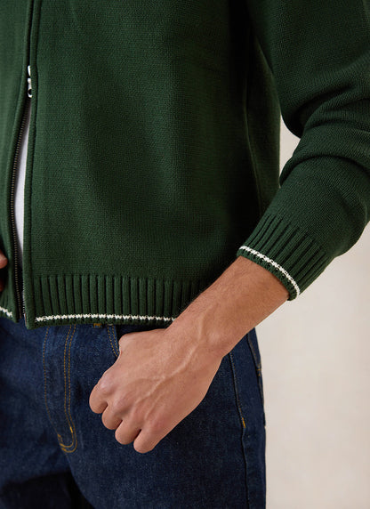 Gardner Dense Knit Zip Cardigan - Cotton - Forest Green - Percival | Percival Featured