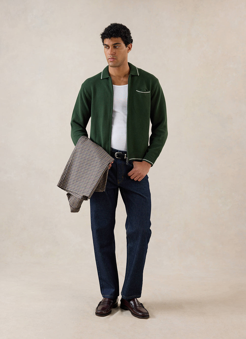 Gardner Dense Knit Zip Cardigan - Cotton - Forest Green - Percival | Percival Featured