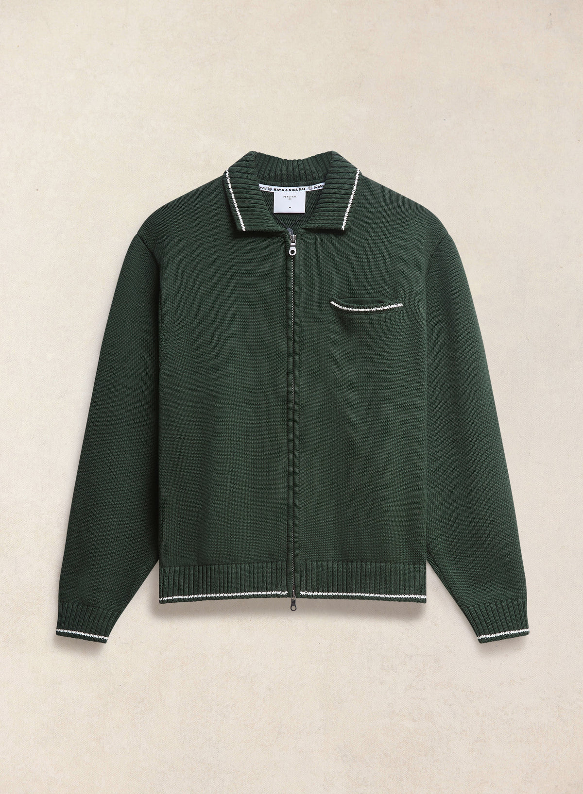 Gardner Dense Knit Zip Cardigan - Cotton - Forest Green - Percival | Percival Featured