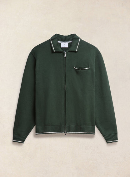 Gardner Dense Knit Zip Cardigan - Cotton - Forest Green - Percival | Percival Featured