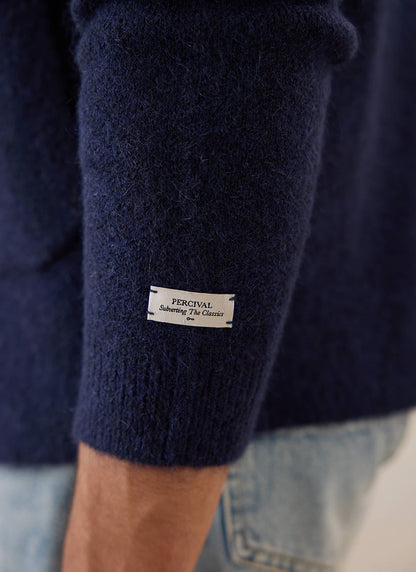 Gibson White Glove Jacquard Cardigan - Navy Mohair Wool - Percival | Percival Quality