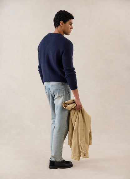 Gibson White Glove Jacquard Cardigan - Navy Mohair Wool - Percival | Percival Quality
