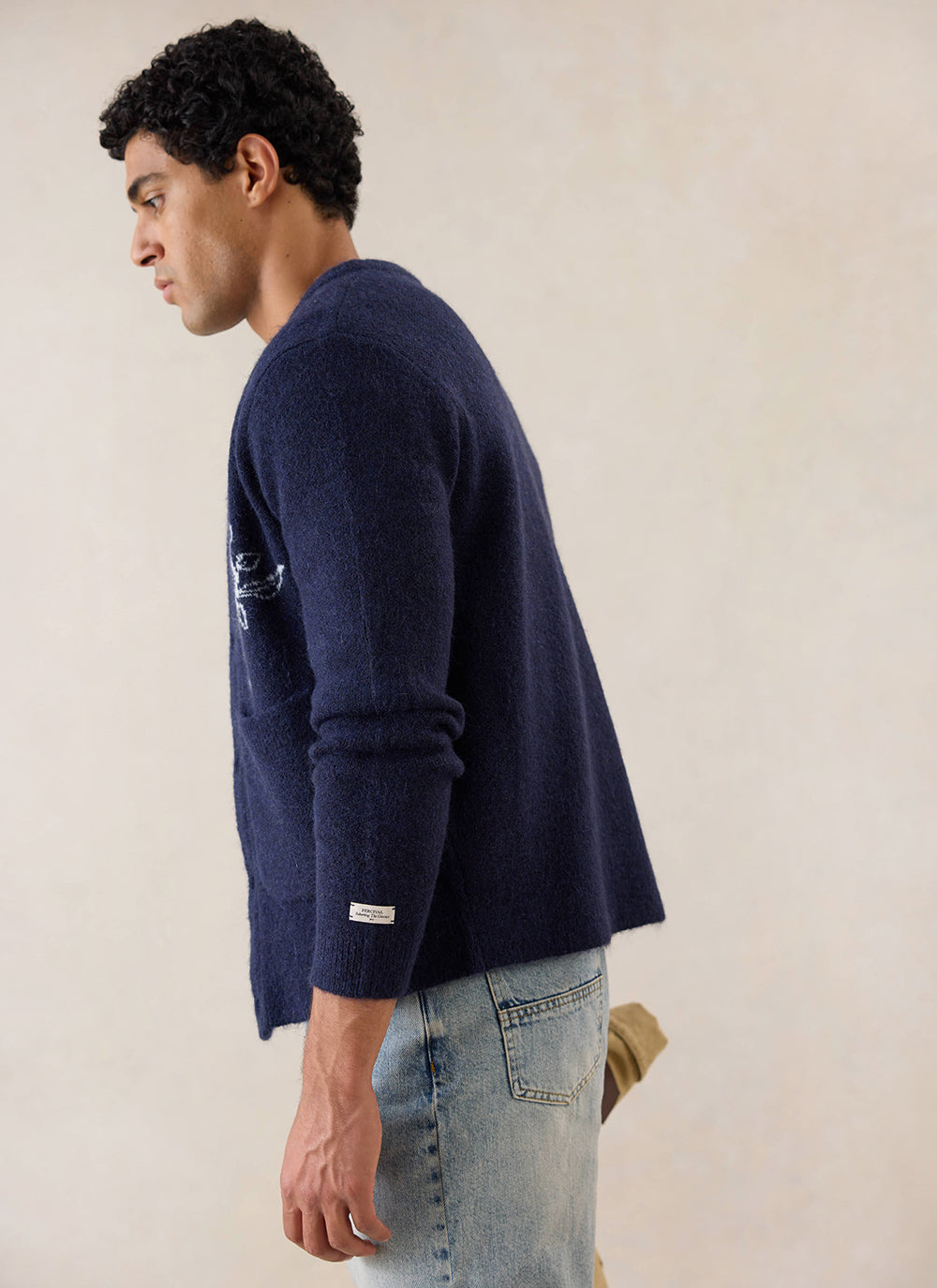 Gibson White Glove Jacquard Cardigan - Navy Mohair Wool - Percival | Percival Quality