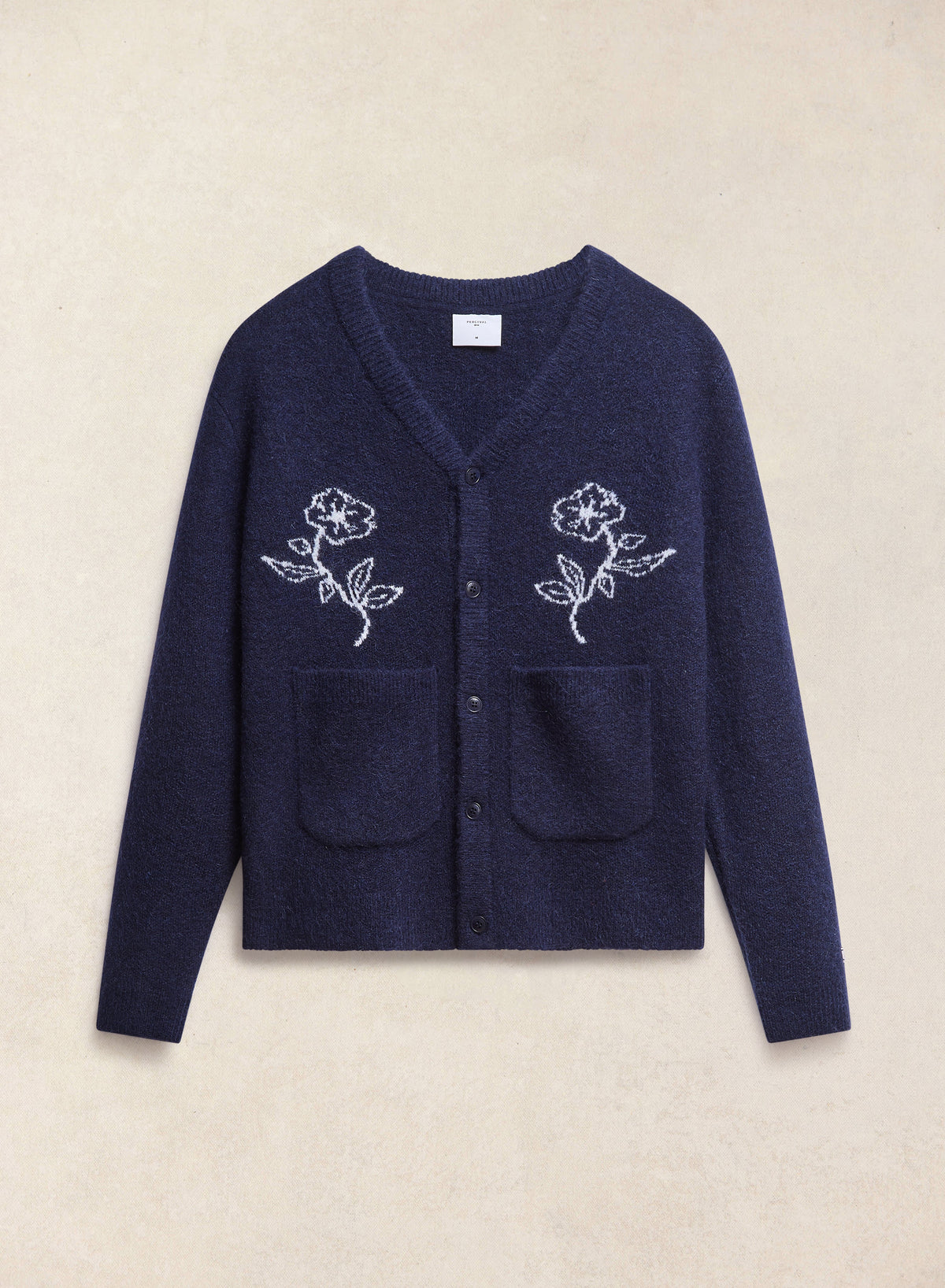 Gibson White Glove Jacquard Cardigan - Navy Mohair Wool - Percival | Percival Quality