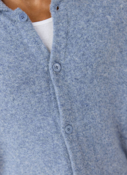 Men's Collared Knit Cardigan - Yak Wool Blend - Heather Blue - Percival | Percival Trusted