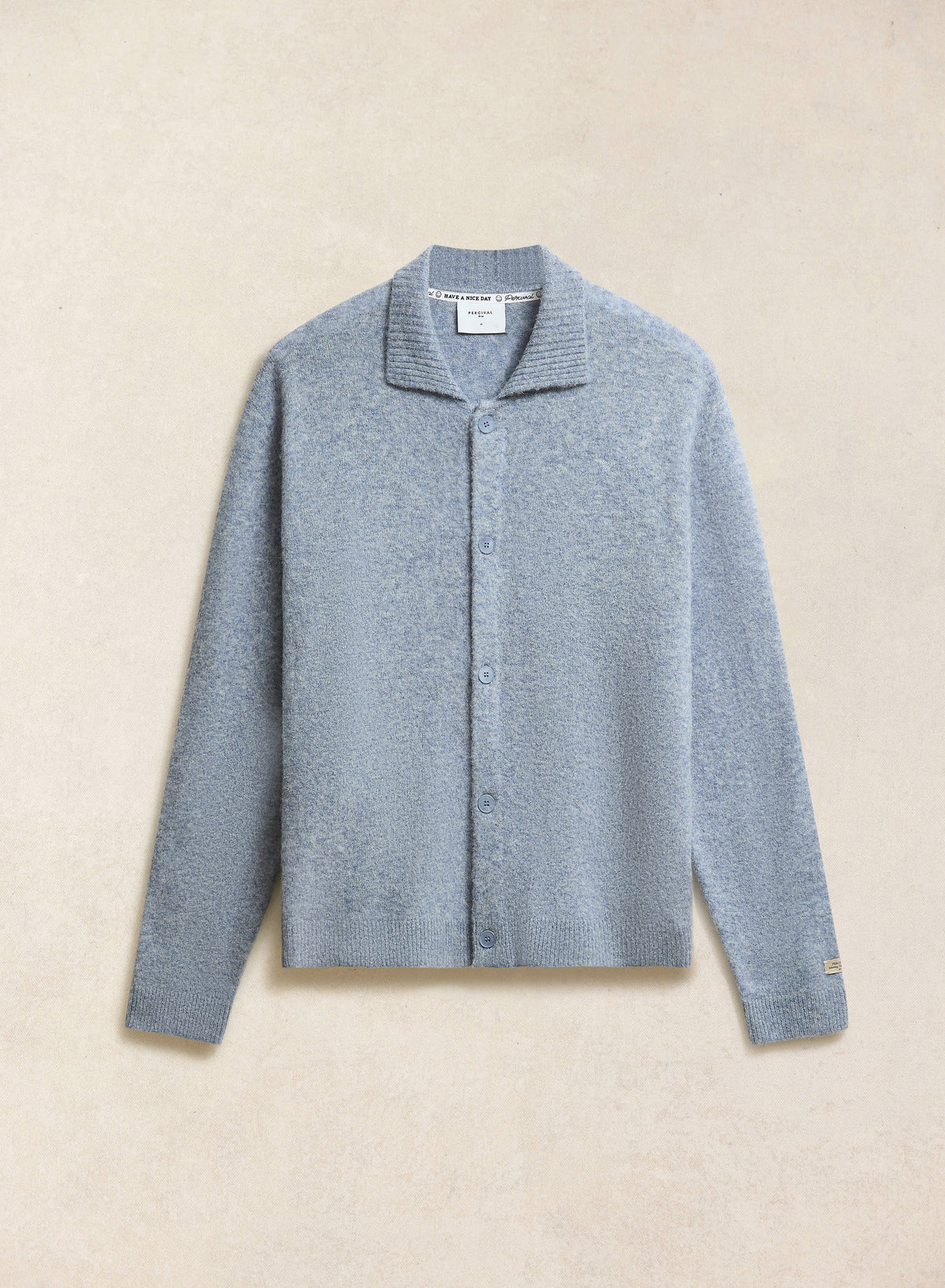 Men's Collared Knit Cardigan - Yak Wool Blend - Heather Blue - Percival | Percival Trusted