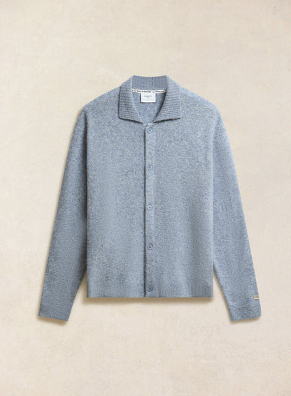 Men's Collared Knit Cardigan - Yak Wool Blend - Heather Blue - Percival | Percival Trusted