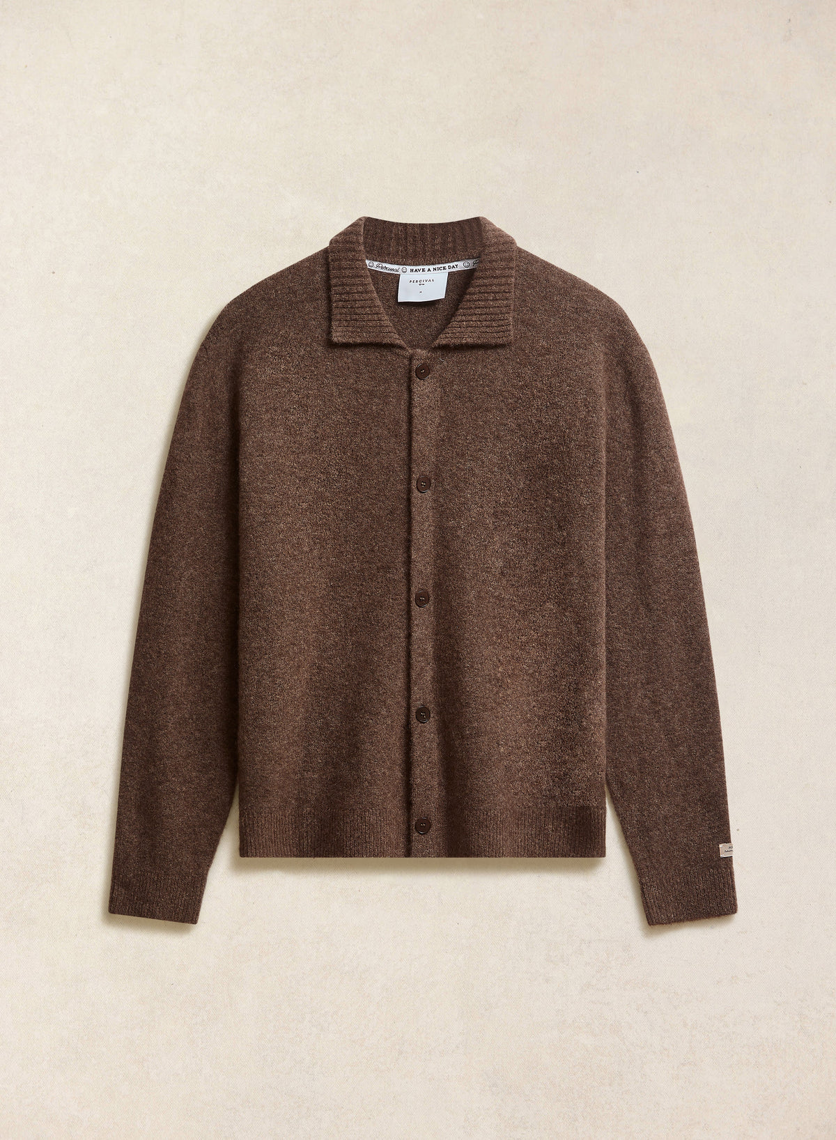 Men's Collared Knit Cardigan - Yak Wool Blend - Brown - Percival | Percival Sale