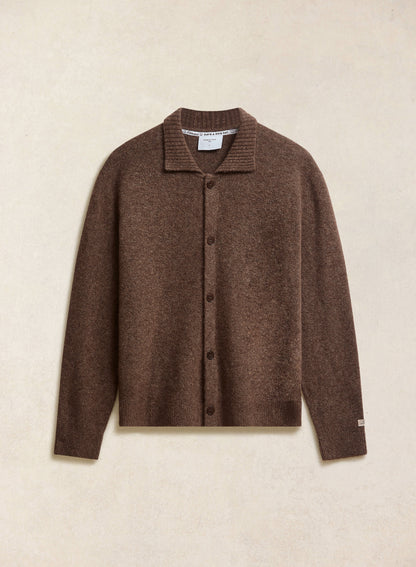 Men's Collared Knit Cardigan - Yak Wool Blend - Brown - Percival | Percival Sale