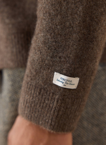 Men's Collared Knit Cardigan - Yak Wool Blend - Brown - Percival | Percival Sale