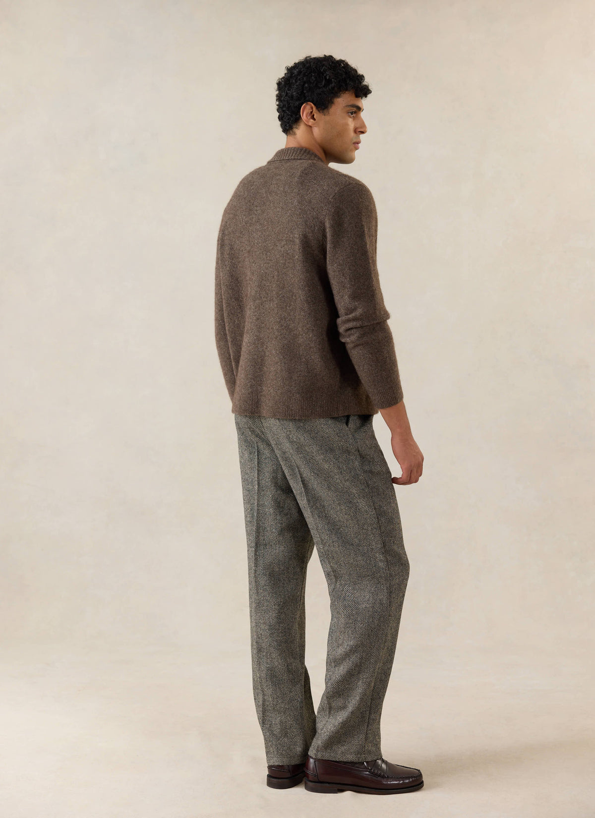 Men's Collared Knit Cardigan - Yak Wool Blend - Brown - Percival | Percival Sale