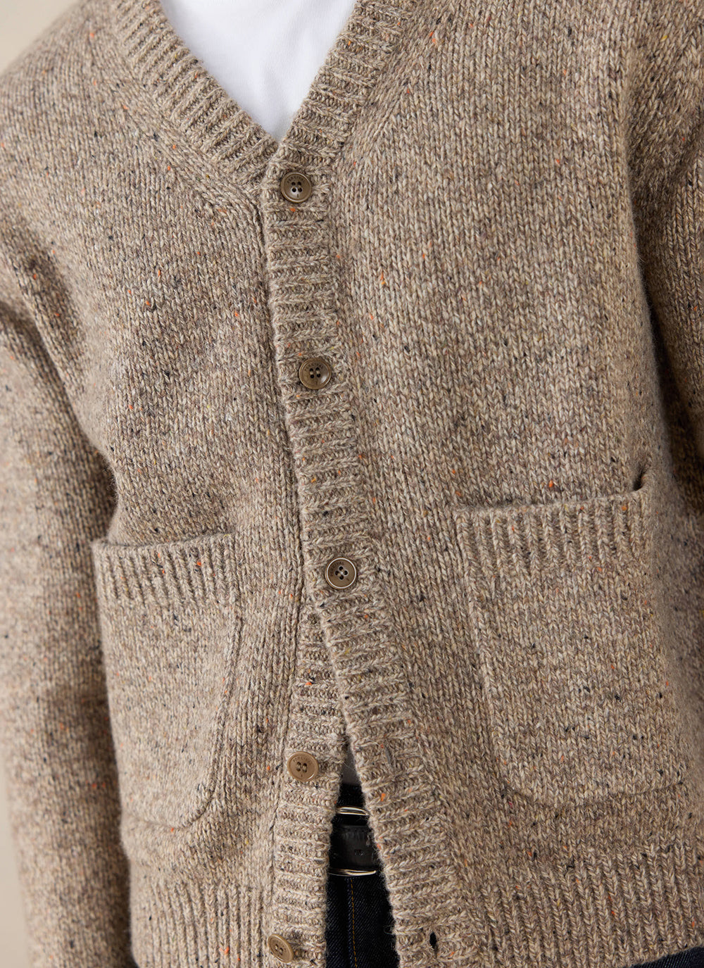 Men's V Neck Cardigan: Rhodes - Cotton Blend - Oak - Percival | Percival Popular
