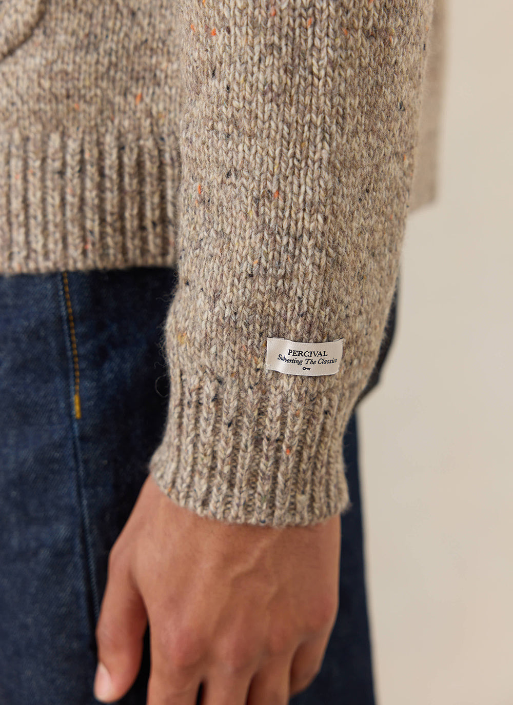 Men's V Neck Cardigan: Rhodes - Cotton Blend - Oak - Percival | Percival Popular