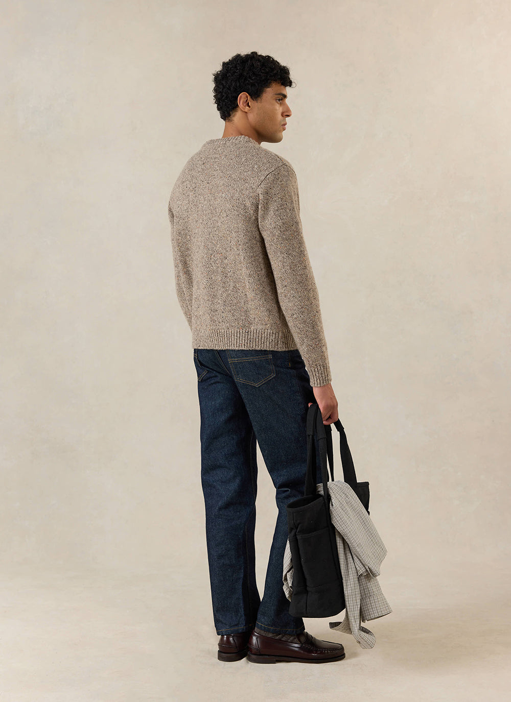 Men's V Neck Cardigan: Rhodes - Cotton Blend - Oak - Percival | Percival Popular